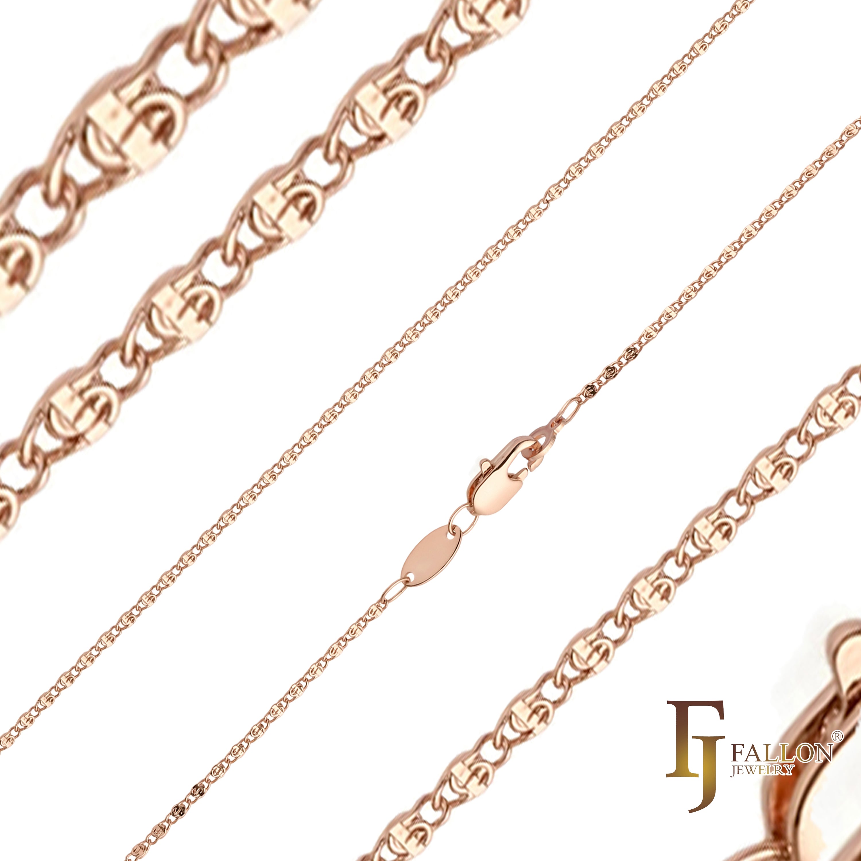 Cadenas ultradelgadas con eslabones de caracol enchapadas en Oro 14K, oro rosa [especial]