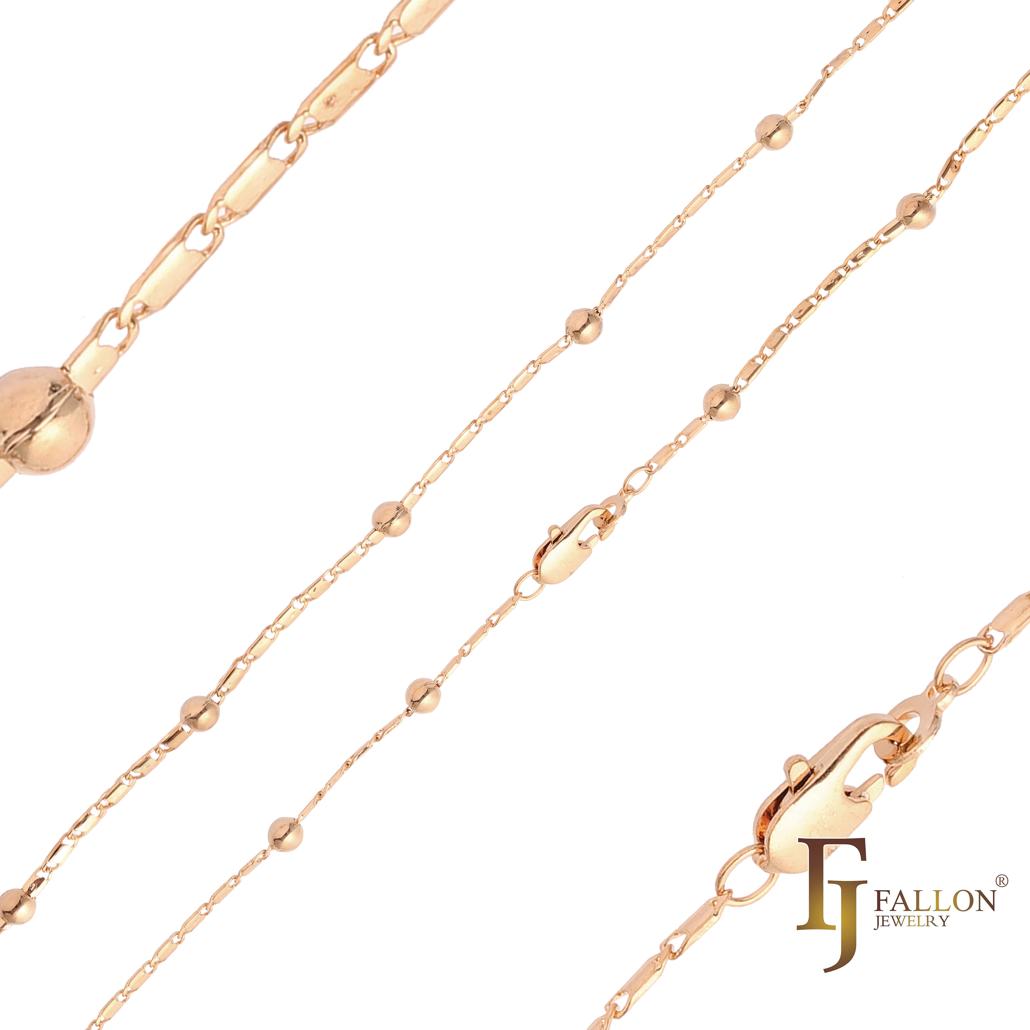Beads Mirror link link chains plated in 14K Gold, Rose Gold, two tone