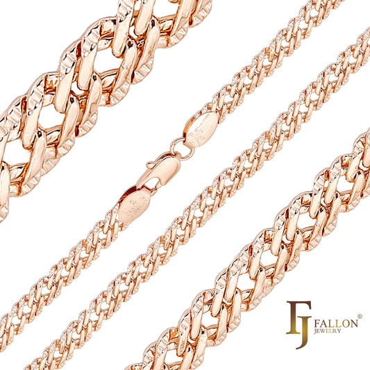 .Correntes marteladas Rombo banhadas em ouro branco, ouro 14K, ouro rosa, dois tons