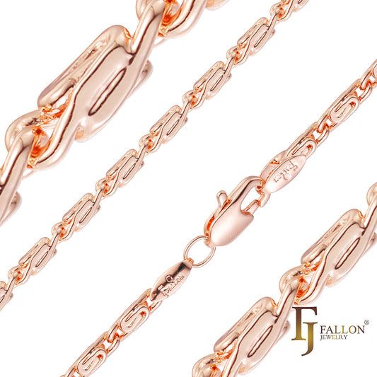Correntes clássicas de elos cúbicos Snail banhadas em ouro 14K, ouro rosa, ouro branco [flanco quadrado]