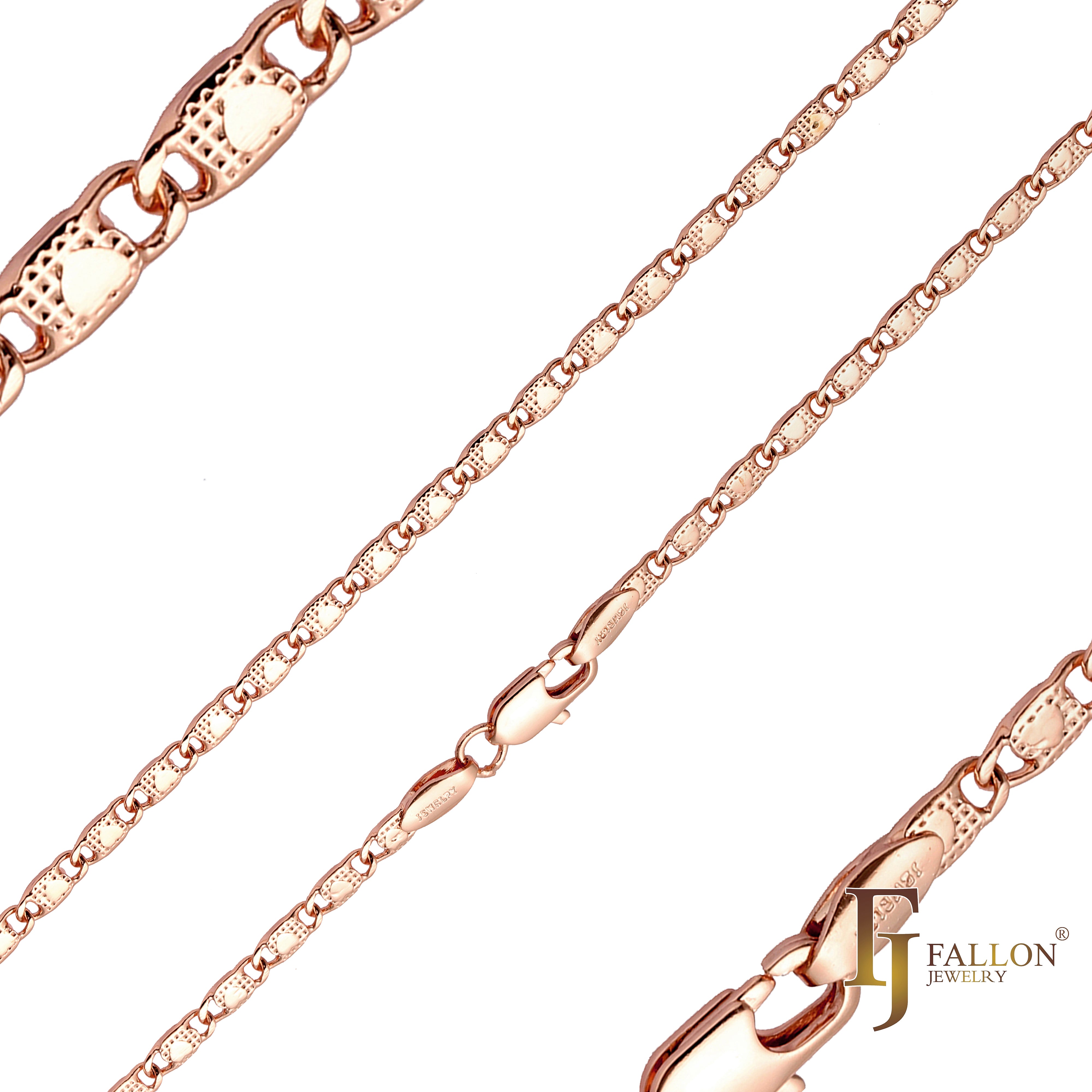 Cadenas de oro rosa macizo con eslabones de corazón de caracol y puntos martillados