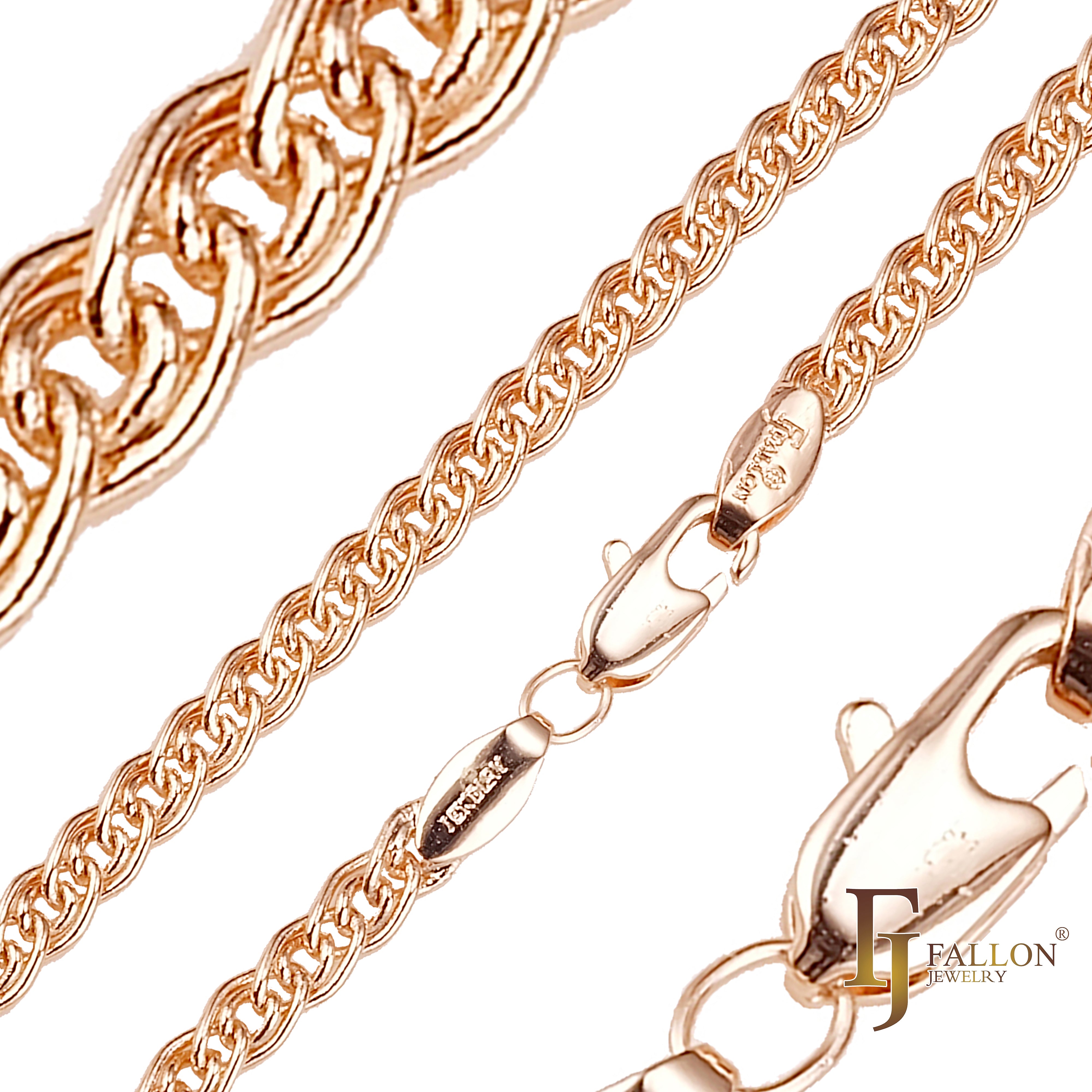 Eslabón de cable doble Cadenas tejidas Nonna chapadas en Oro 14K, oro rosa
