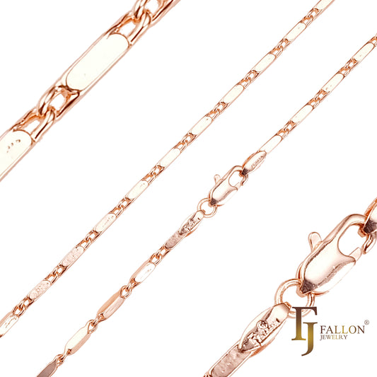 Cadenas de oro rosa con eslabones de caracol sólidos y brillantes con bordes alargados