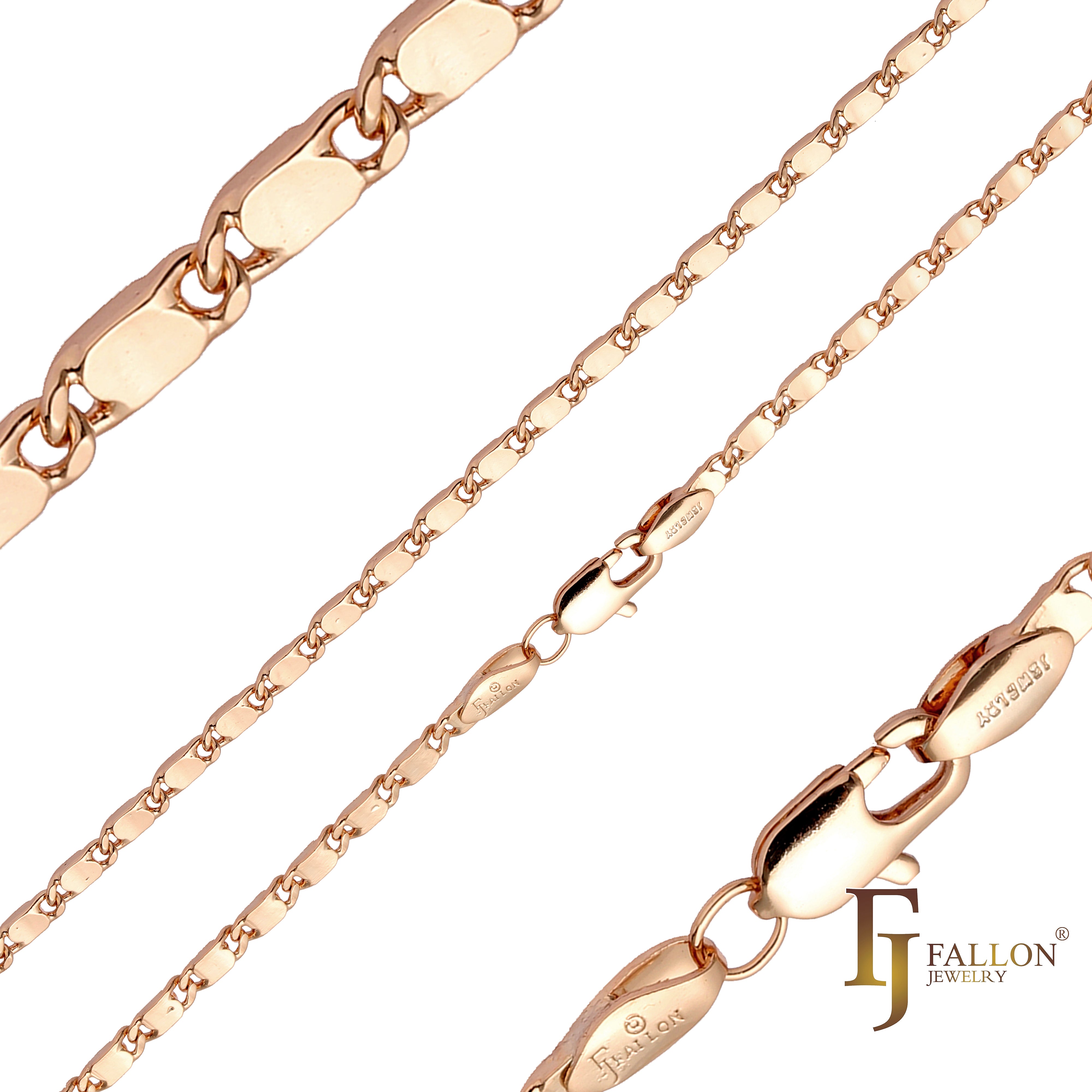 Cadenas pulidas con eslabones de caracol macizos chapadas en Oro 14K, oro rosa
