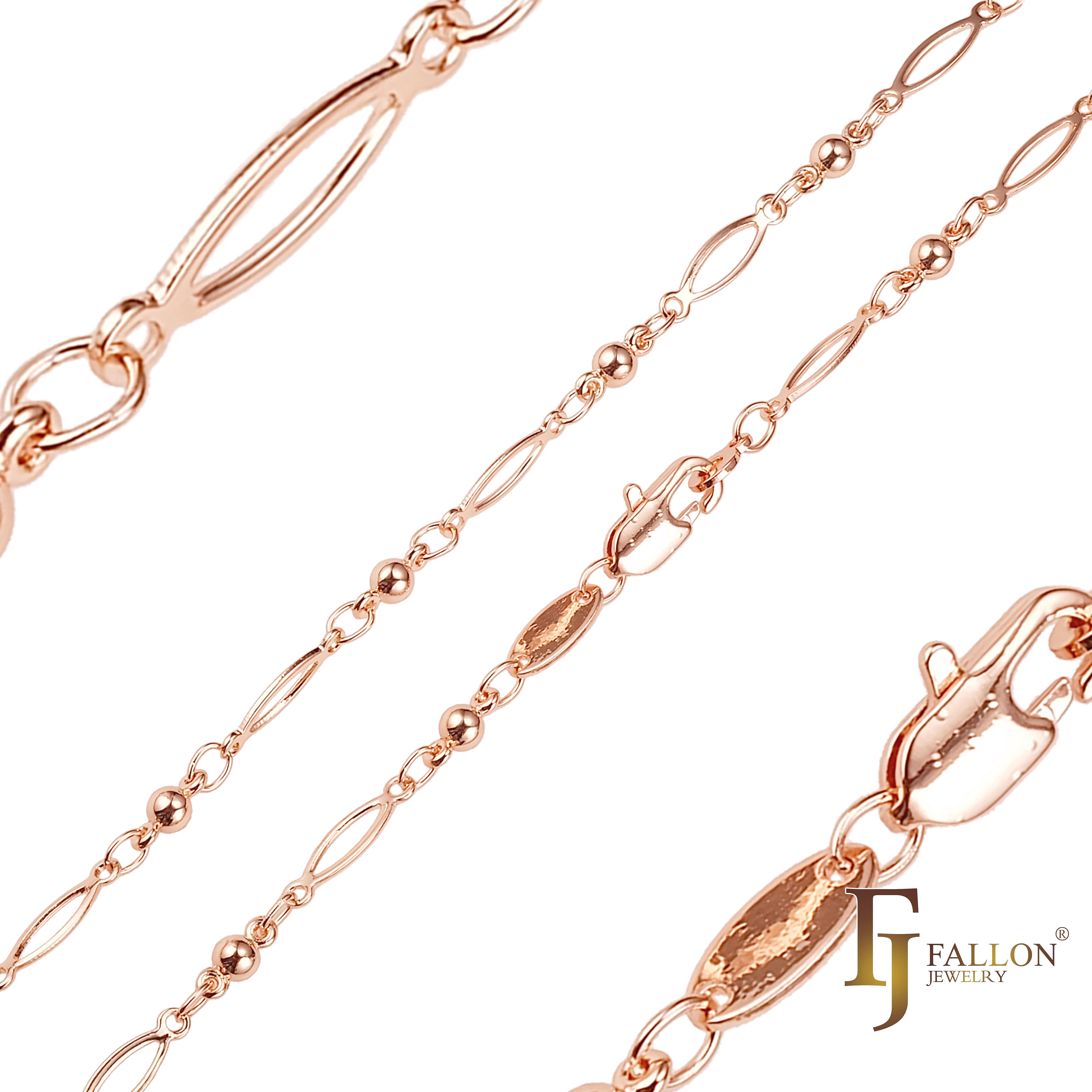 Cadenas de perlas de eslabones de fantasía chapadas en Oro 14K, oro rosa