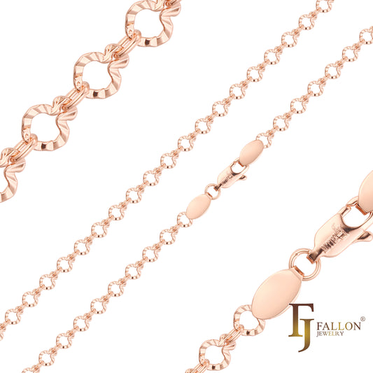 Cadenas de eslabones elegantes de concha martillada con forma de rayos de sol chapadas en oro blanco, oro de 14 quilates y oro rosa