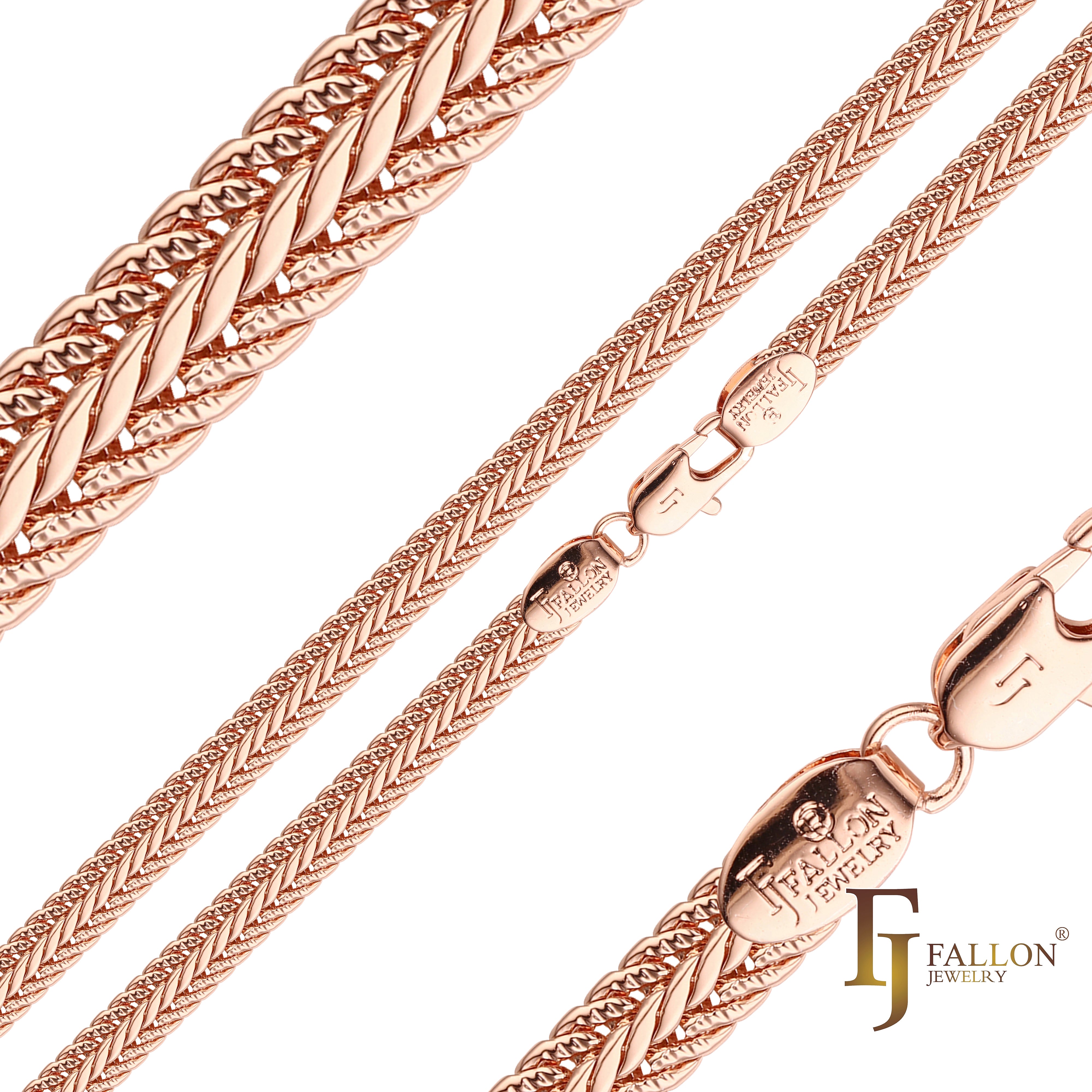 Foxtail compact link hammered 14K Gold, Rose Gold, two tone white gold chains