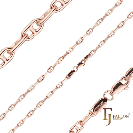Cadenas de eslabones Mariner Anchor chapadas en Oro Rosa, bicolor