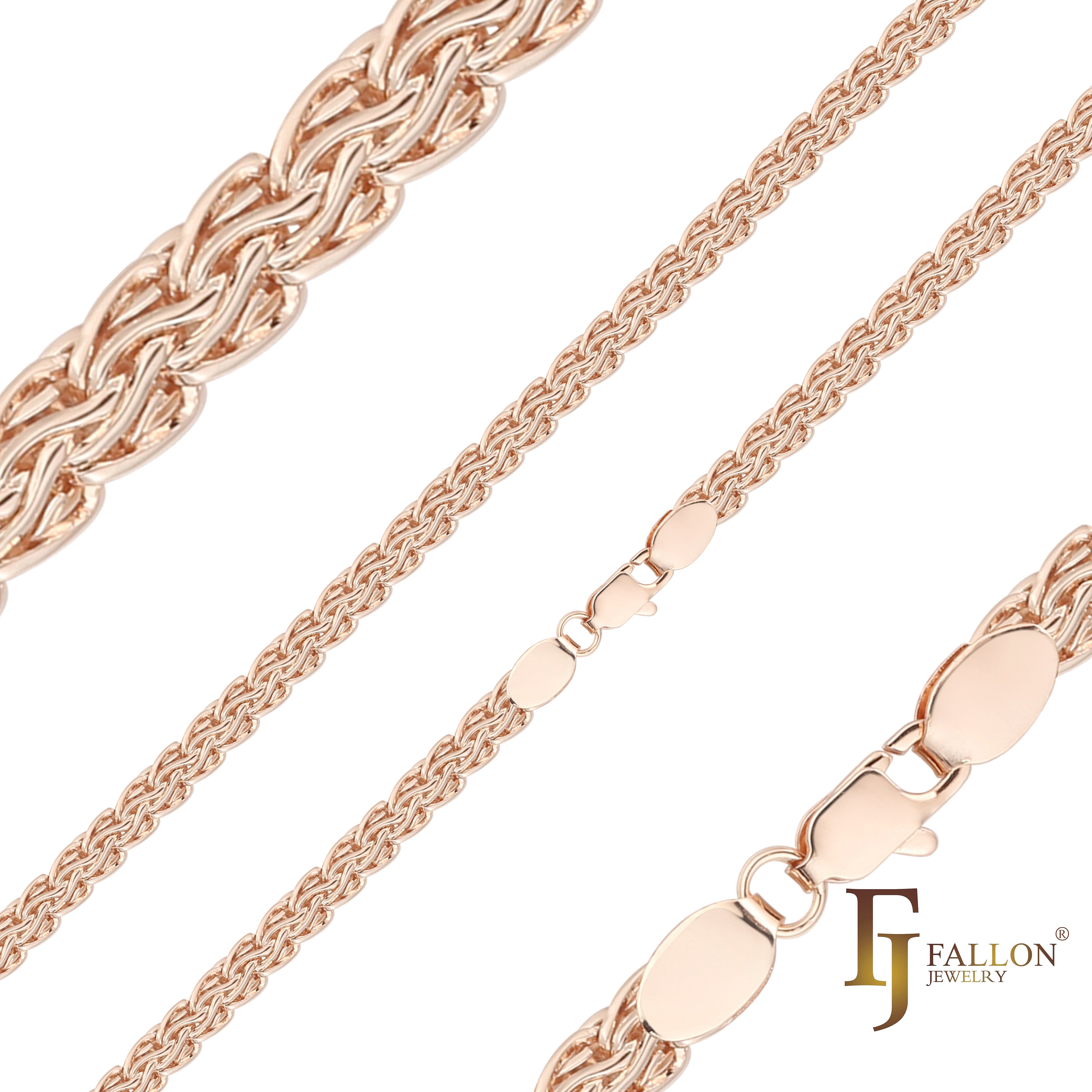 Correntes de elos de cabo Foxtail extravagantes banhadas em ouro 14K, ouro rosa