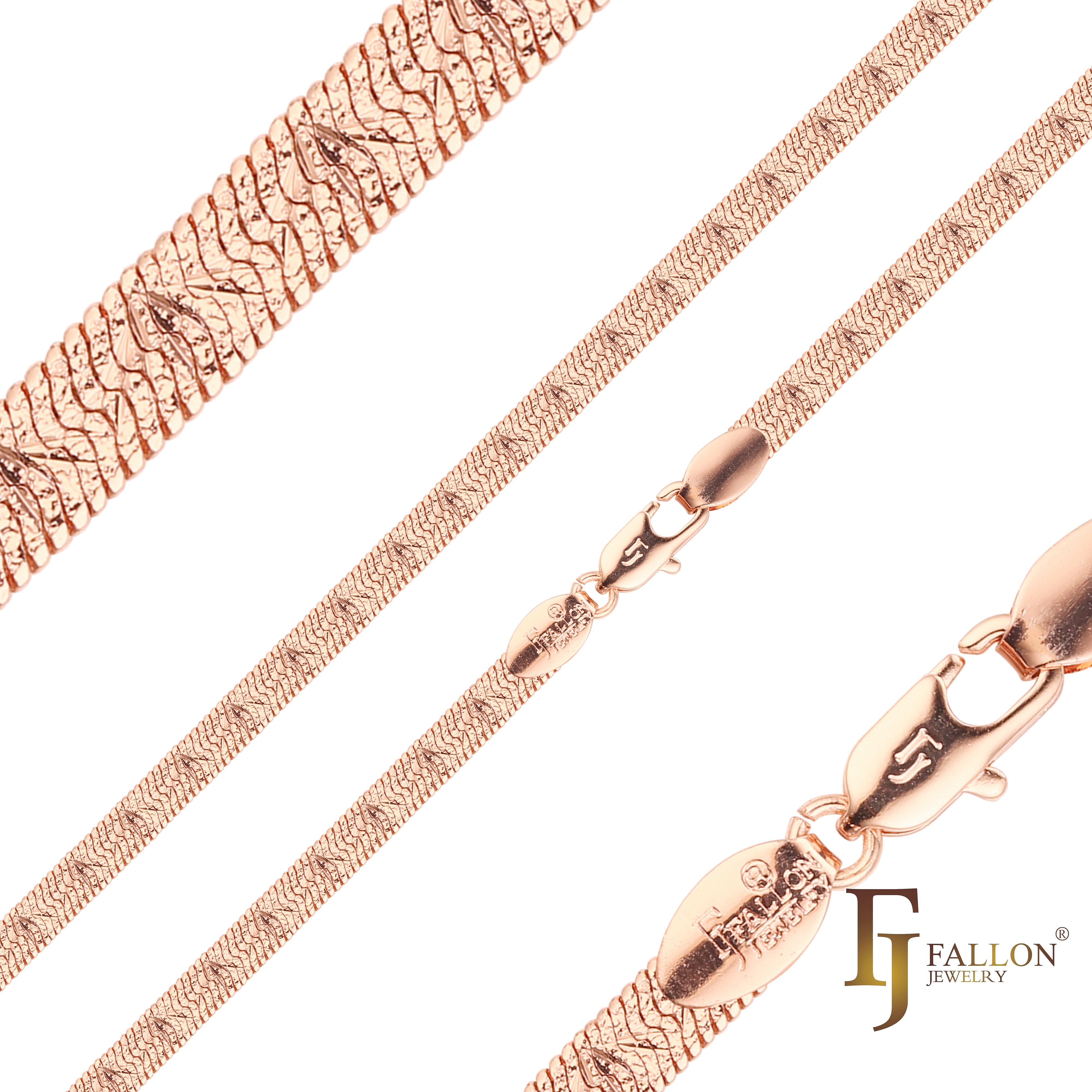 Цепи Flat Snake Herringbone с покрытием из Красное золото 585 пробы