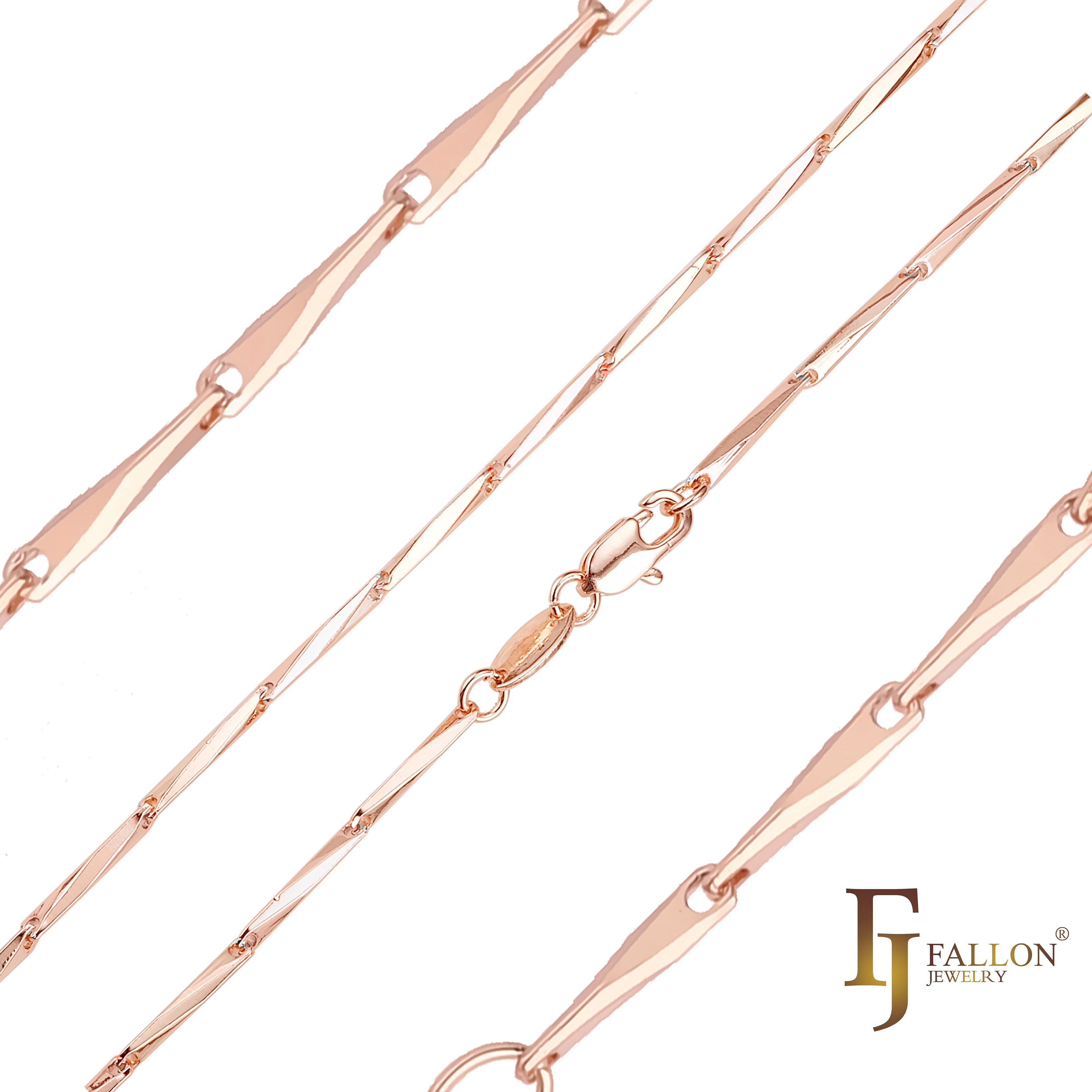 Elegantes cadenas de eslabones elegantes de maíz de cebada clásicas de dos tonos en oro rosa