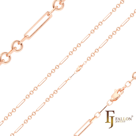 {Potencial} Correntes de elos de cabo Figaro Fancy banhadas em ouro rosa