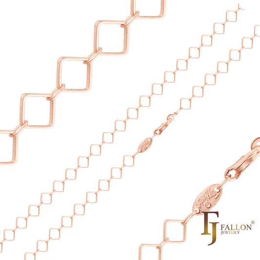 {Customize} Fancy Rhombus cable link chains plated in Rose Gold