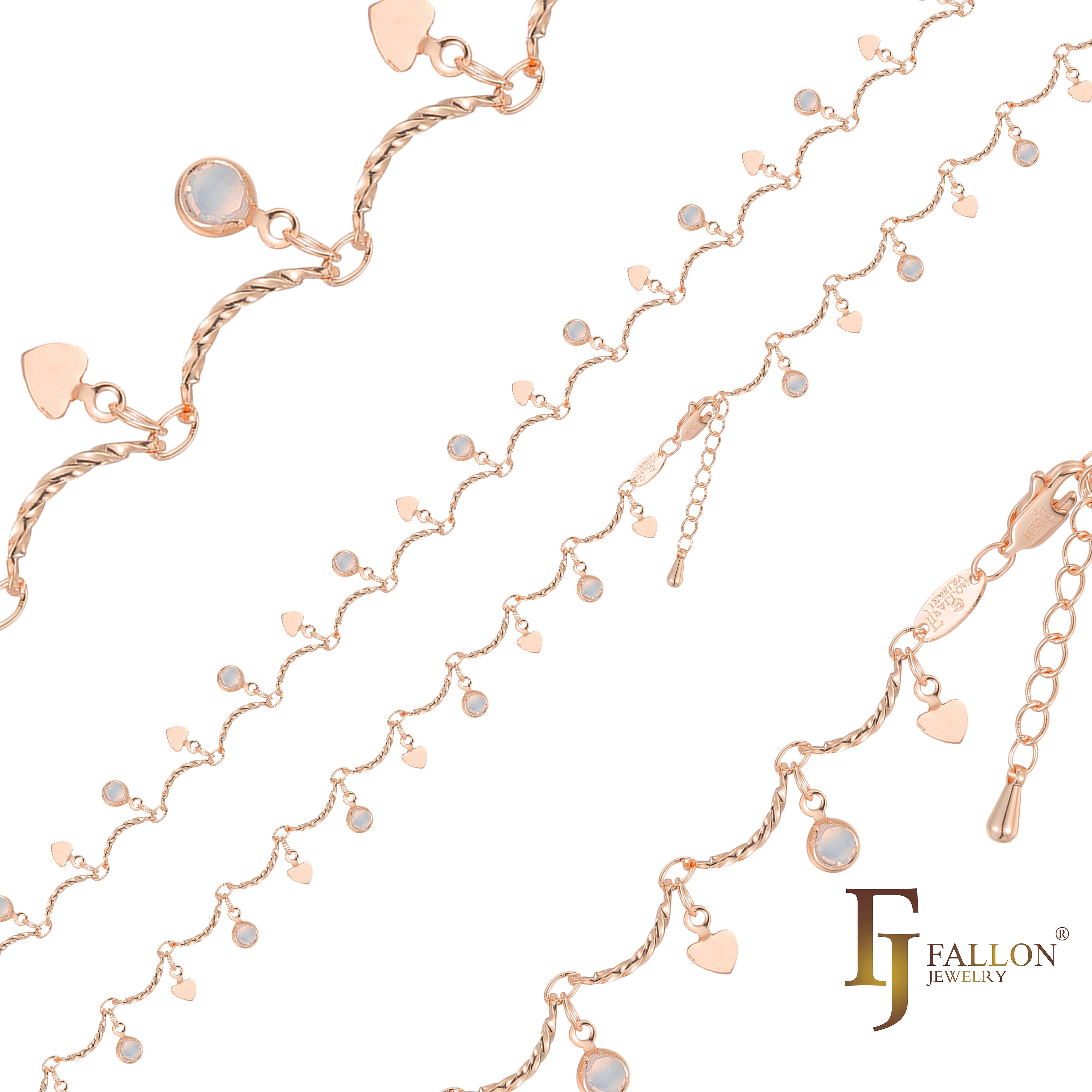 Cadenas de tobilleras de piedra blanca con eslabones de barra chapados en Oro 14K, oro rosa