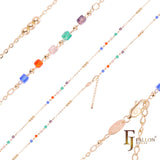 Tobillera con eslabones de cuentas y cubos de colores, chapada en Oro 14K, oro rosa