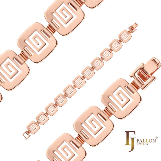 Fancy Square spiral swirl link bracelets plated in Rose Gold colors
