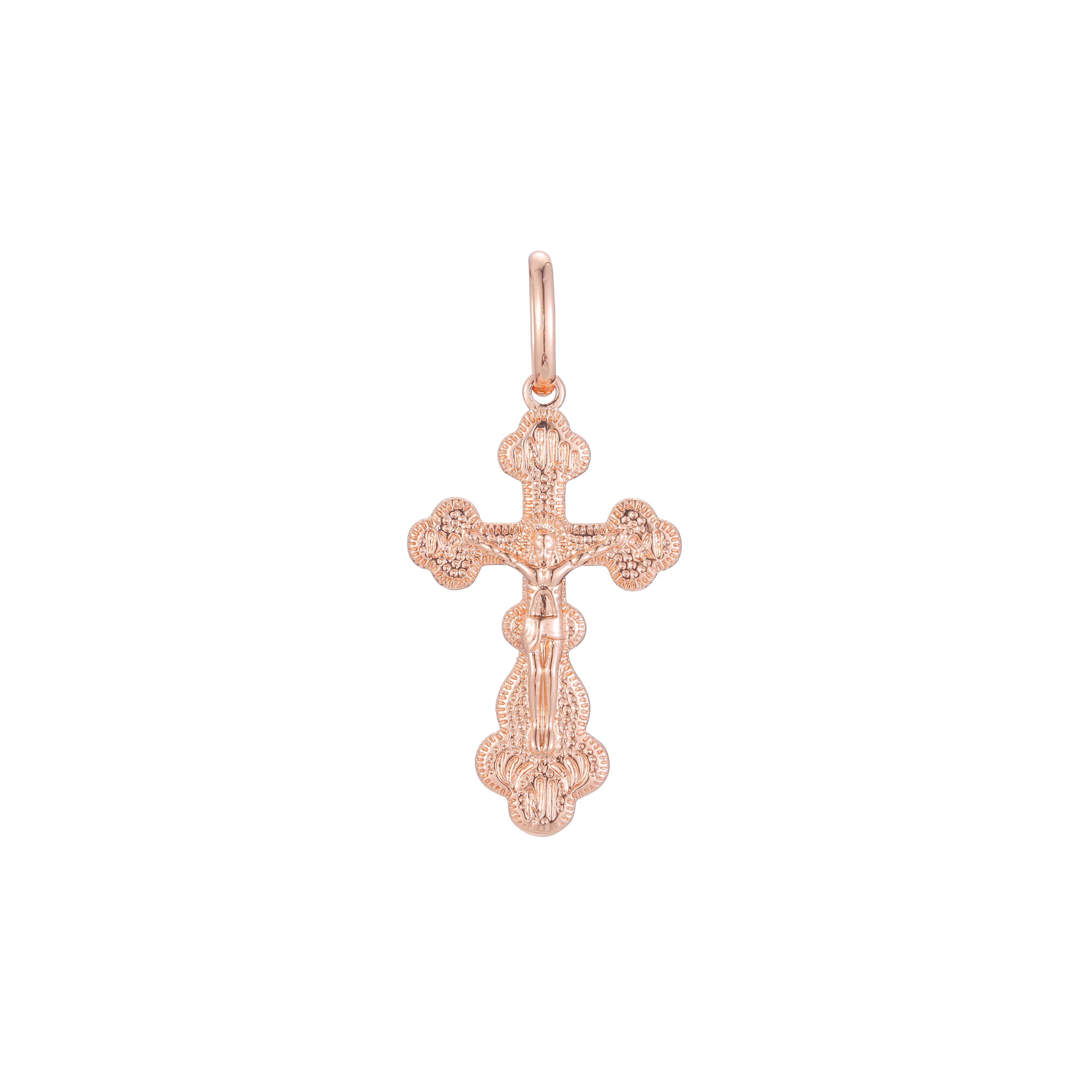 Eastern Orthodox Russian budded pendant in 14K Gold, Rose Gold two tone & White Gold plating colors