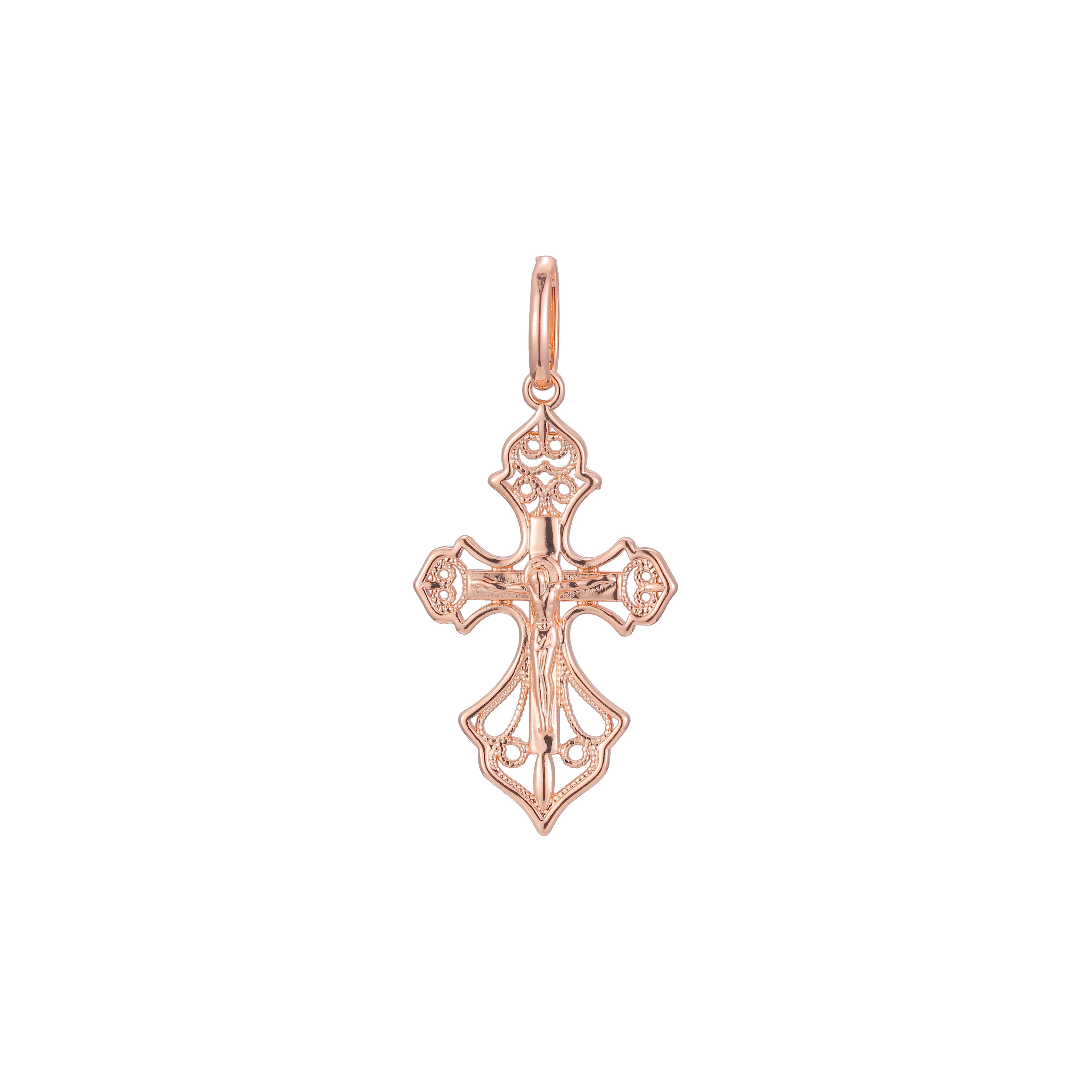 Eastern Orthodox Russian budded pendant in 14K Gold, Rose Gold two tone plating colors