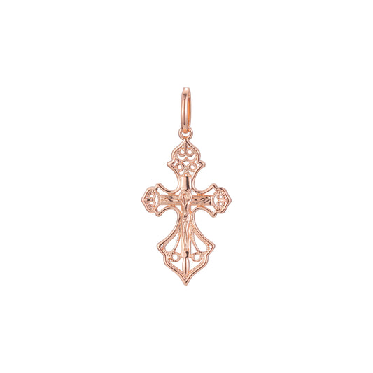 Eastern Orthodox Russian budded pendant in 14K Gold, Rose Gold two tone plating colors