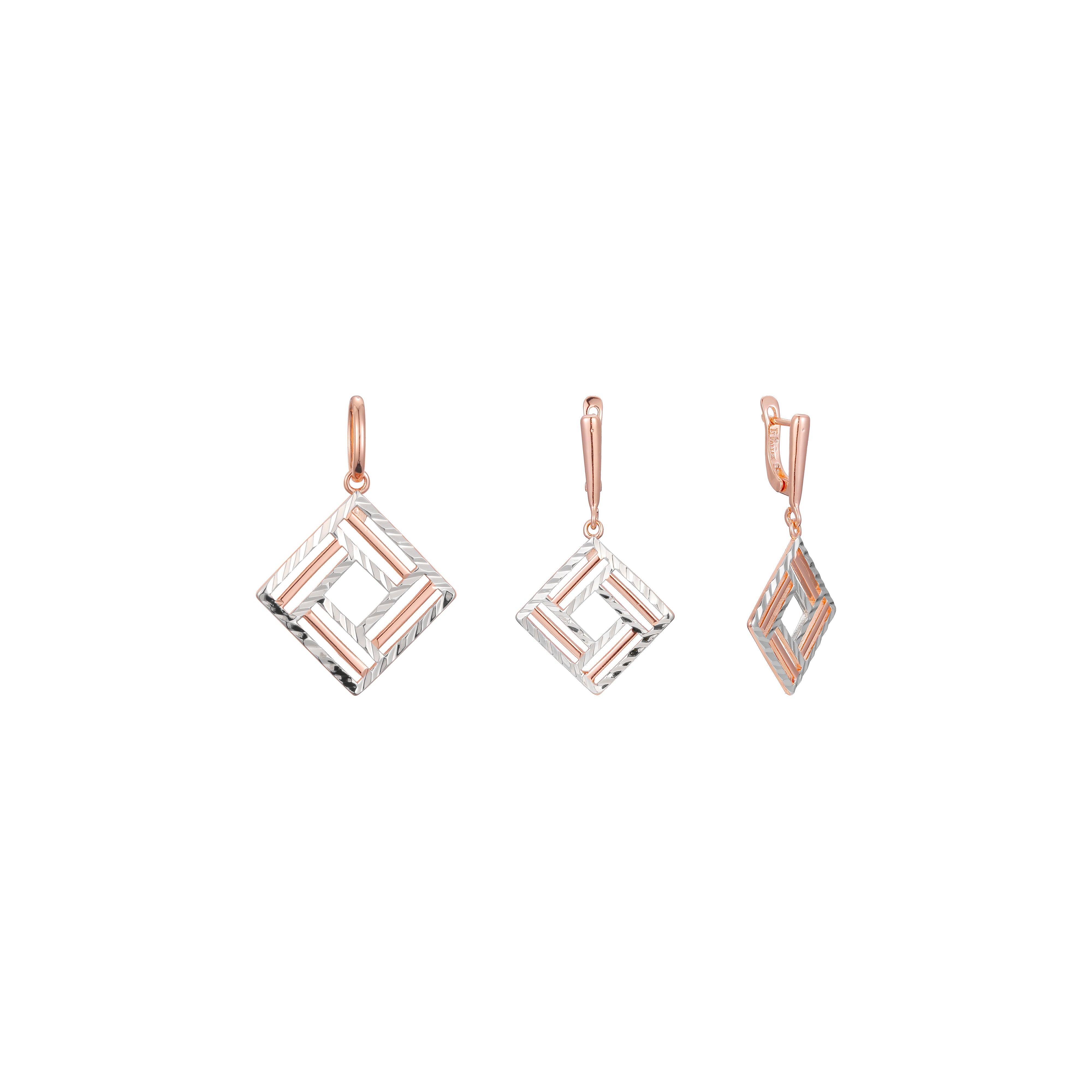 Juego de rombos geométricos de dos tonos de oro rosa.