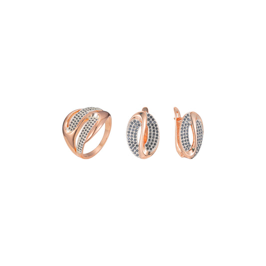 Conjunto de piedras blancas en racimo de dos tonos de oro rosa