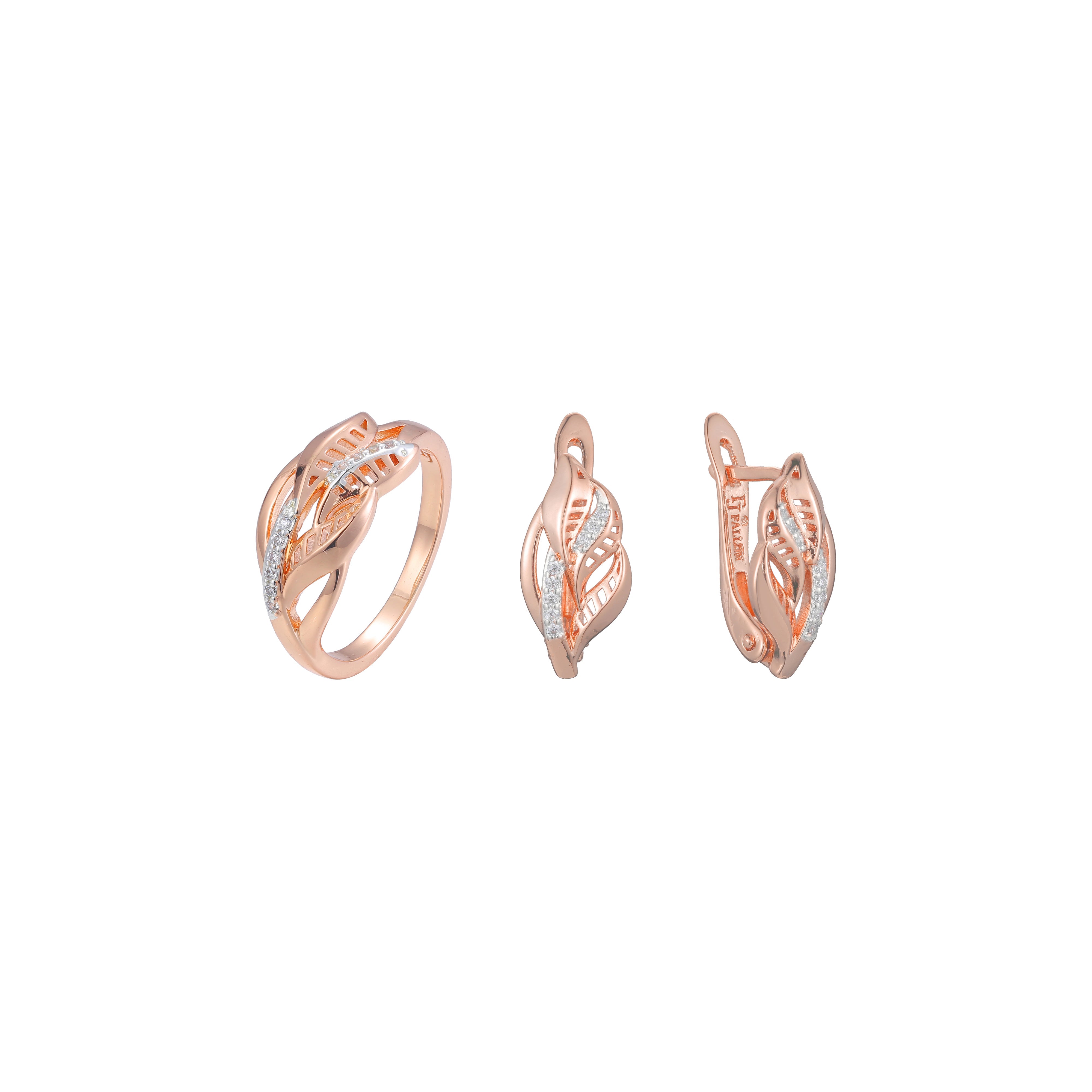 Juego de hojas de dos tonos de oro rosa con piedra.