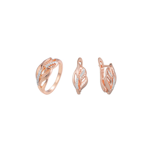 Juego de hojas de dos tonos de oro rosa con piedra.
