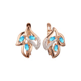 Aretes de circonitas coloridas en racimo de tres hojas en Oro 14K, oro rosa, dos tonos de colores