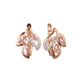 Aretes de circonitas coloridas en racimo de tres hojas en Oro 14K, oro rosa, dos tonos de colores