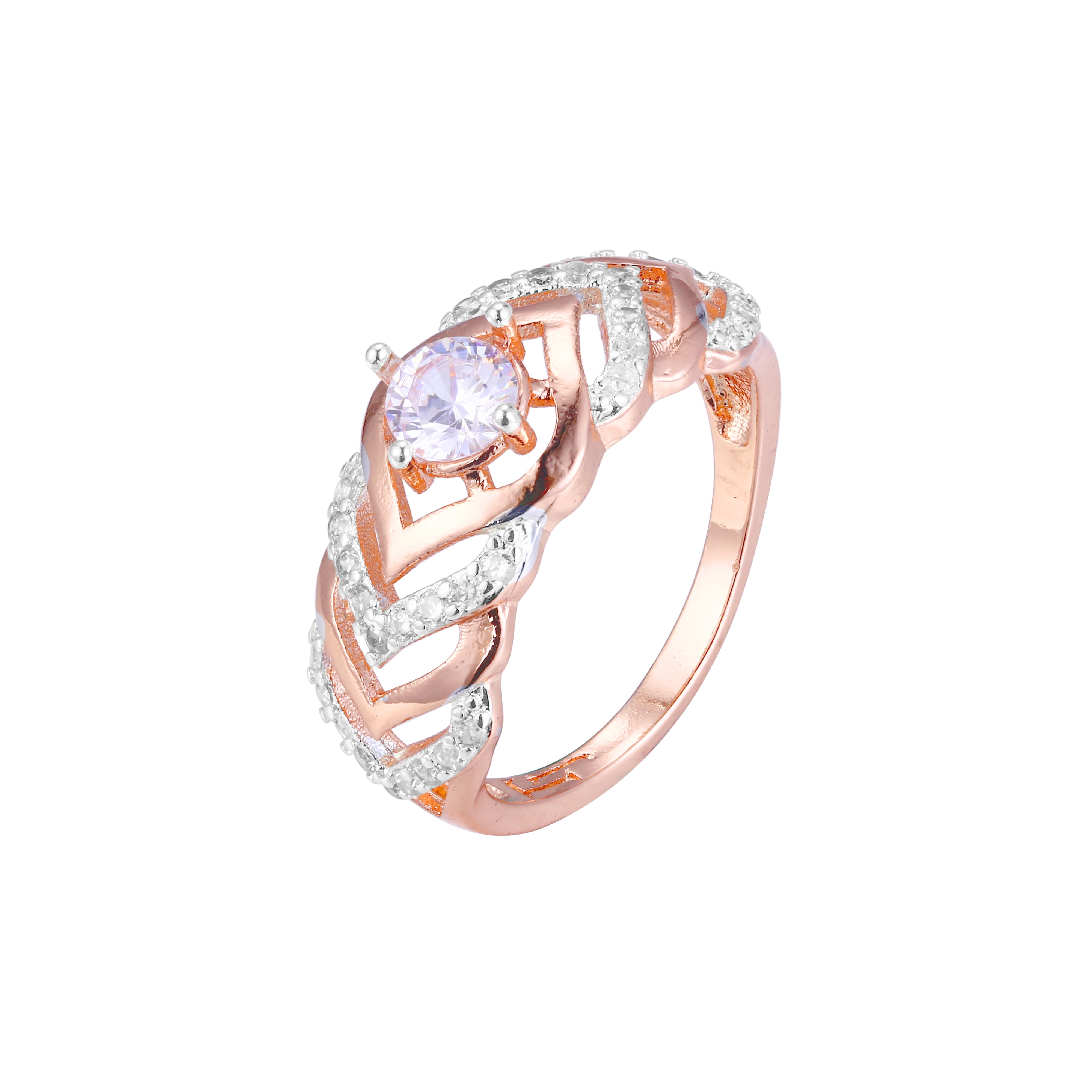 Lujosos anillos solitarios en forma de cheurón en dos tonos de oro rosa