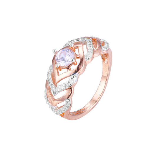 Lujosos anillos solitarios en forma de cheurón en dos tonos de oro rosa