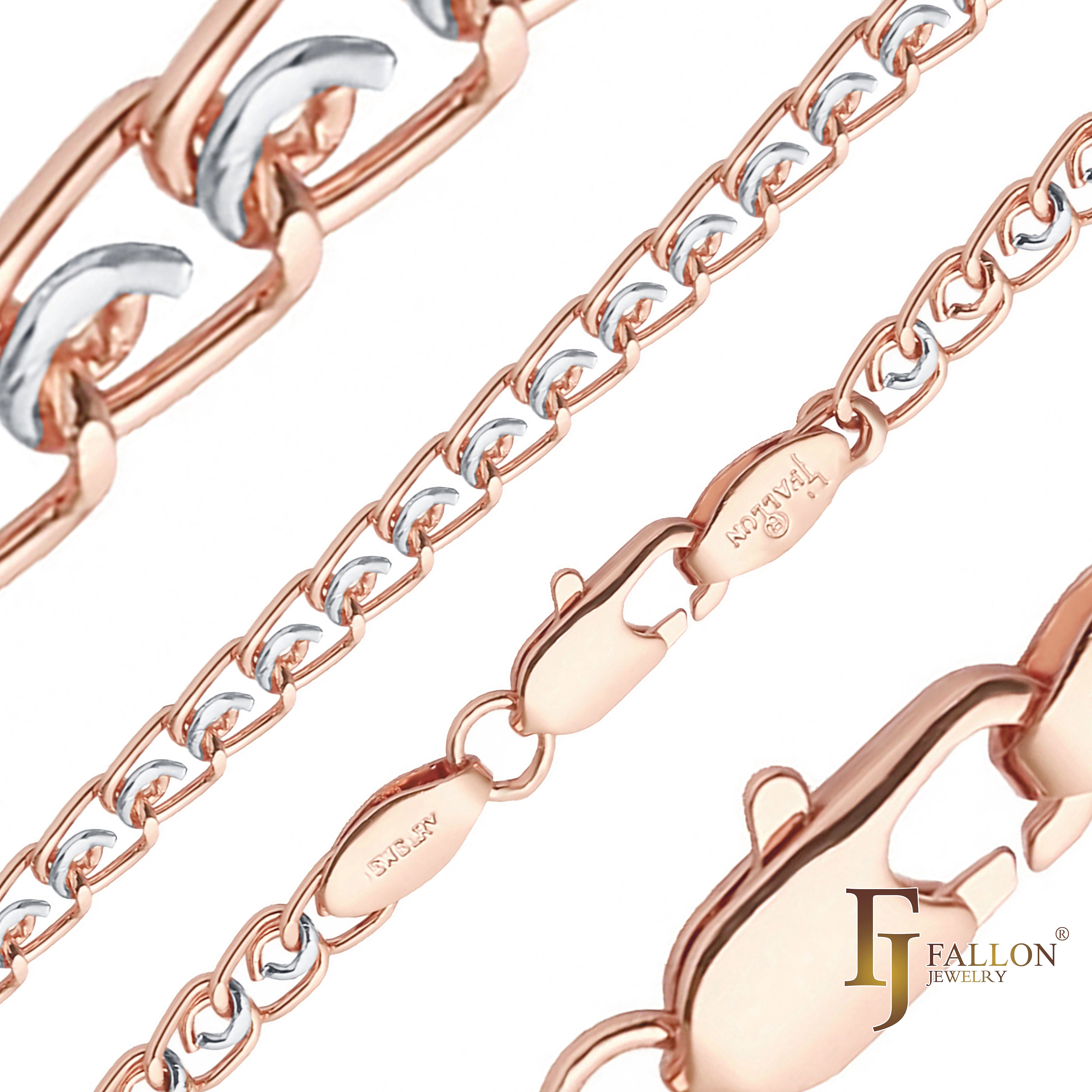 .Cadenas de eslabones tipo cable Weaving Love chapadas en oro rosa de dos tonos.