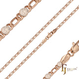 Figaro Fancy link sunburst hammered chains plated in 14K Gold, Rose Gold, two tone