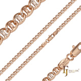 Mariner star hammered cable link chains plated in 14K Gold, Rose Gold, two tone