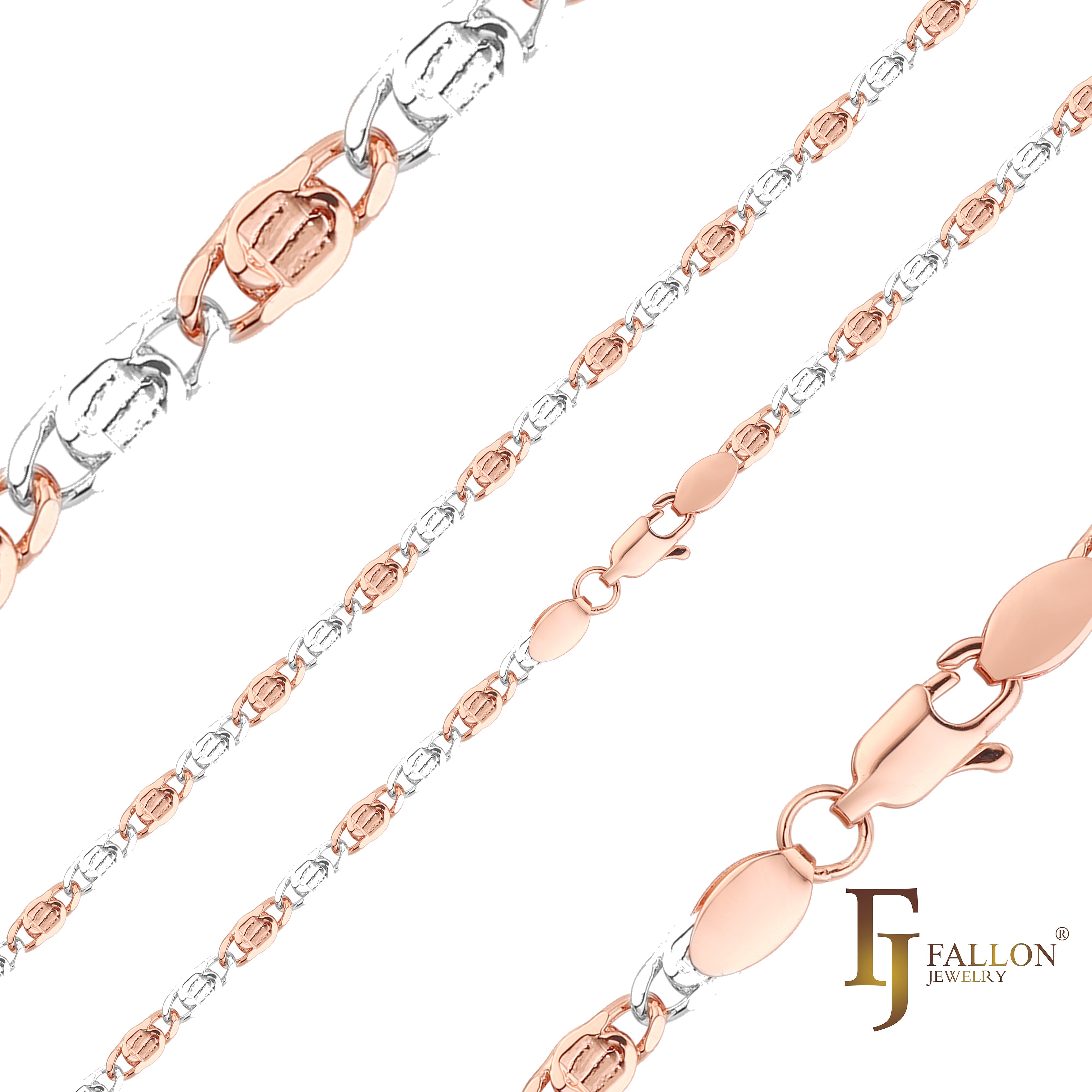 Cadenas de eslabones Flatten Snail bañadas en Oro Rosa, bicolor [Especial]