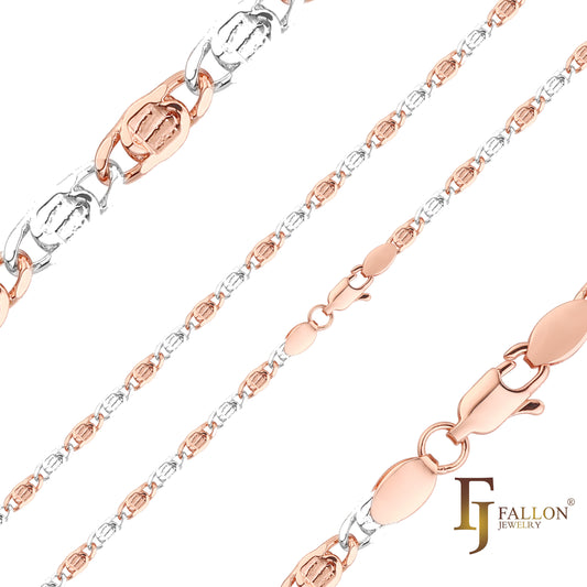 Cadenas de eslabones Flatten Snail bañadas en Oro Rosa, bicolor [Especial]