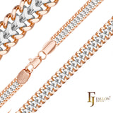 .Cadenas cubanas de doble eslabón bidireccionales chapadas en oro rosa, superficie bicolor aplanada SF
