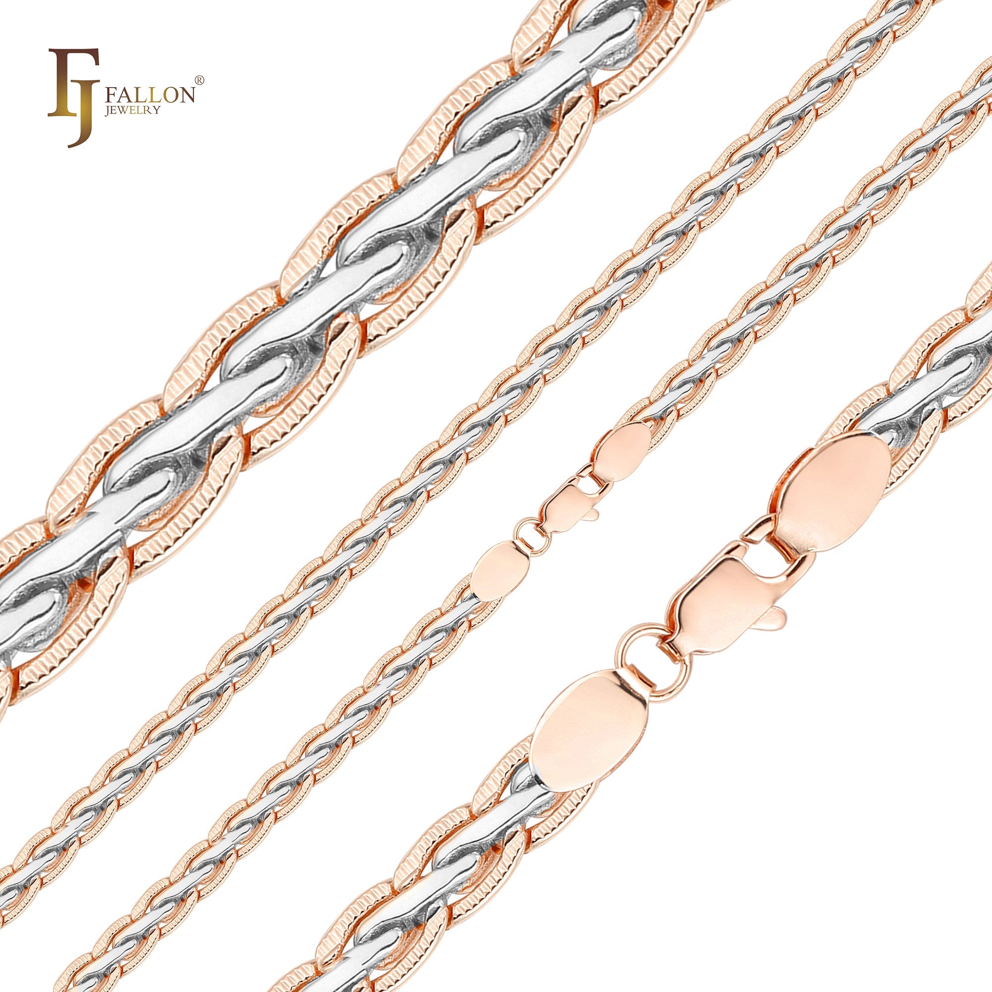 .Cadenas martilladas para neumáticos de trigo Spiga chapadas en oro rosa, dos tonos