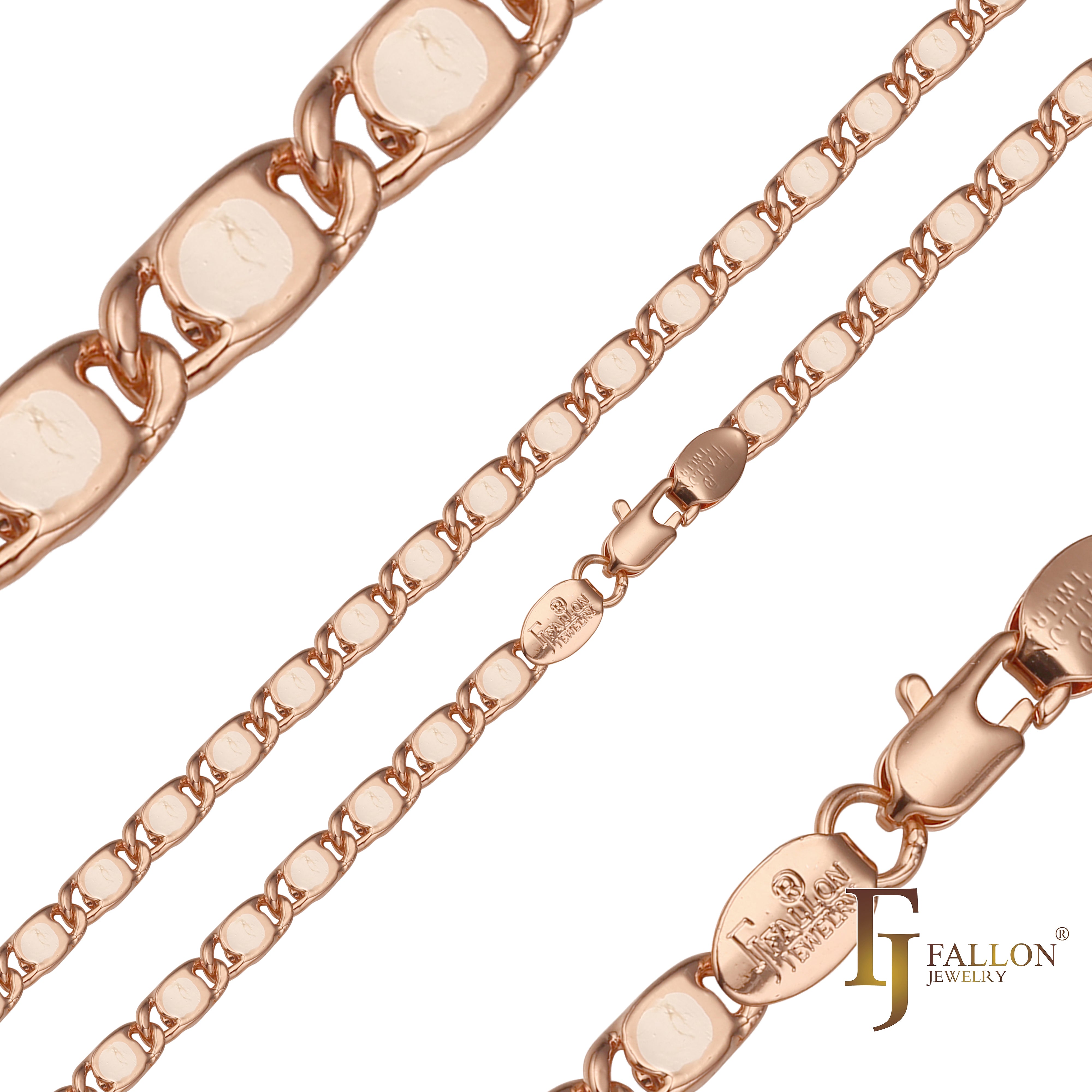 Cadenas de eslabones de caracol punteados blancos enchapadas en oro de 14K, oro rosa, dos tonos