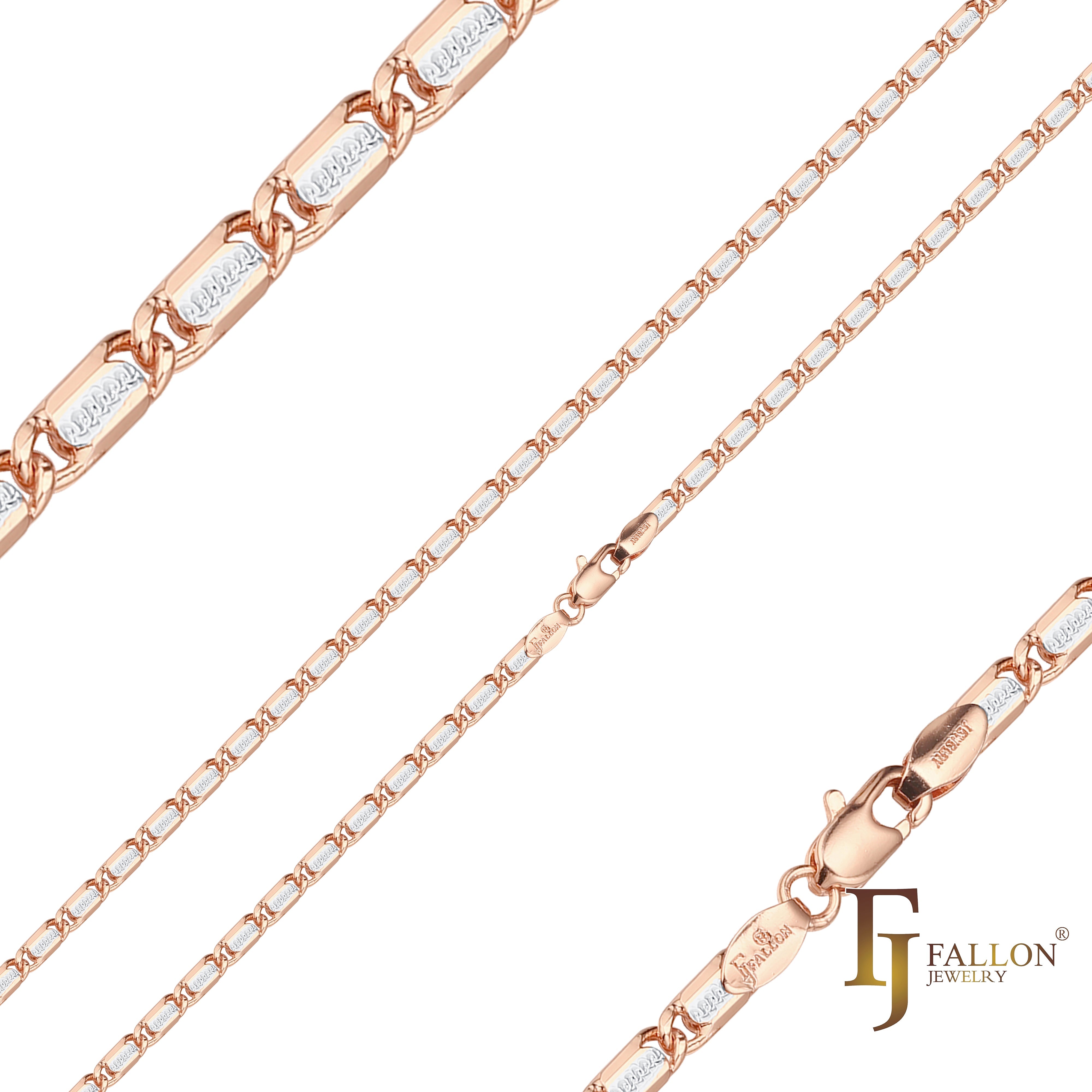 Solid rounded snail link center ripple hammered chains plated in Rose Gold, 14K Gold two tone
