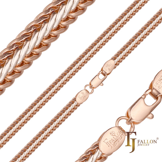 Cadenas clásicas de eslabones Foxtail de oro brillante de 14 quilates y oro rosa, de dos tonos y tres tonos