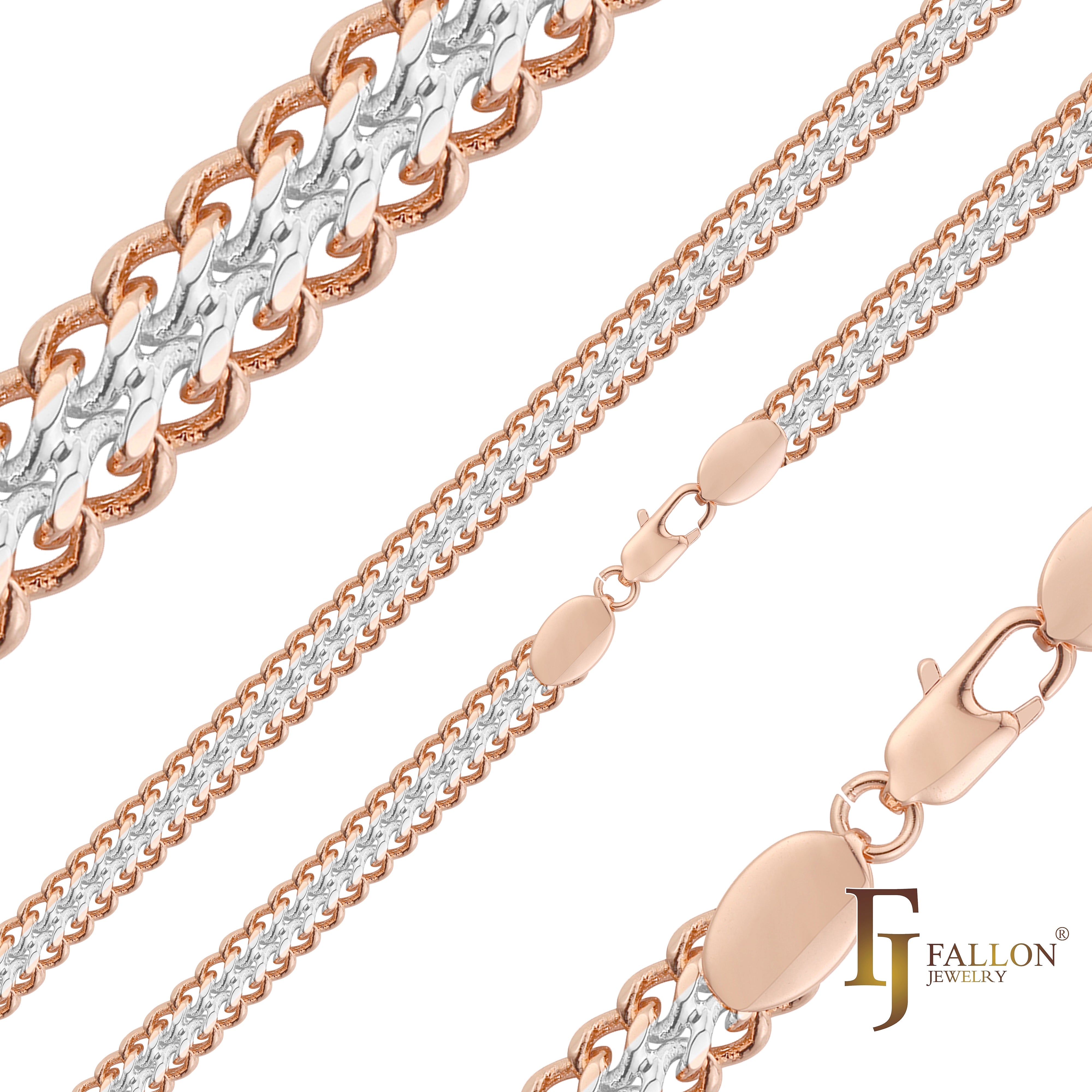 Cadenas cubanas de doble eslabón enchapadas en Oro de 14K, Oro Rosa, dos tonos