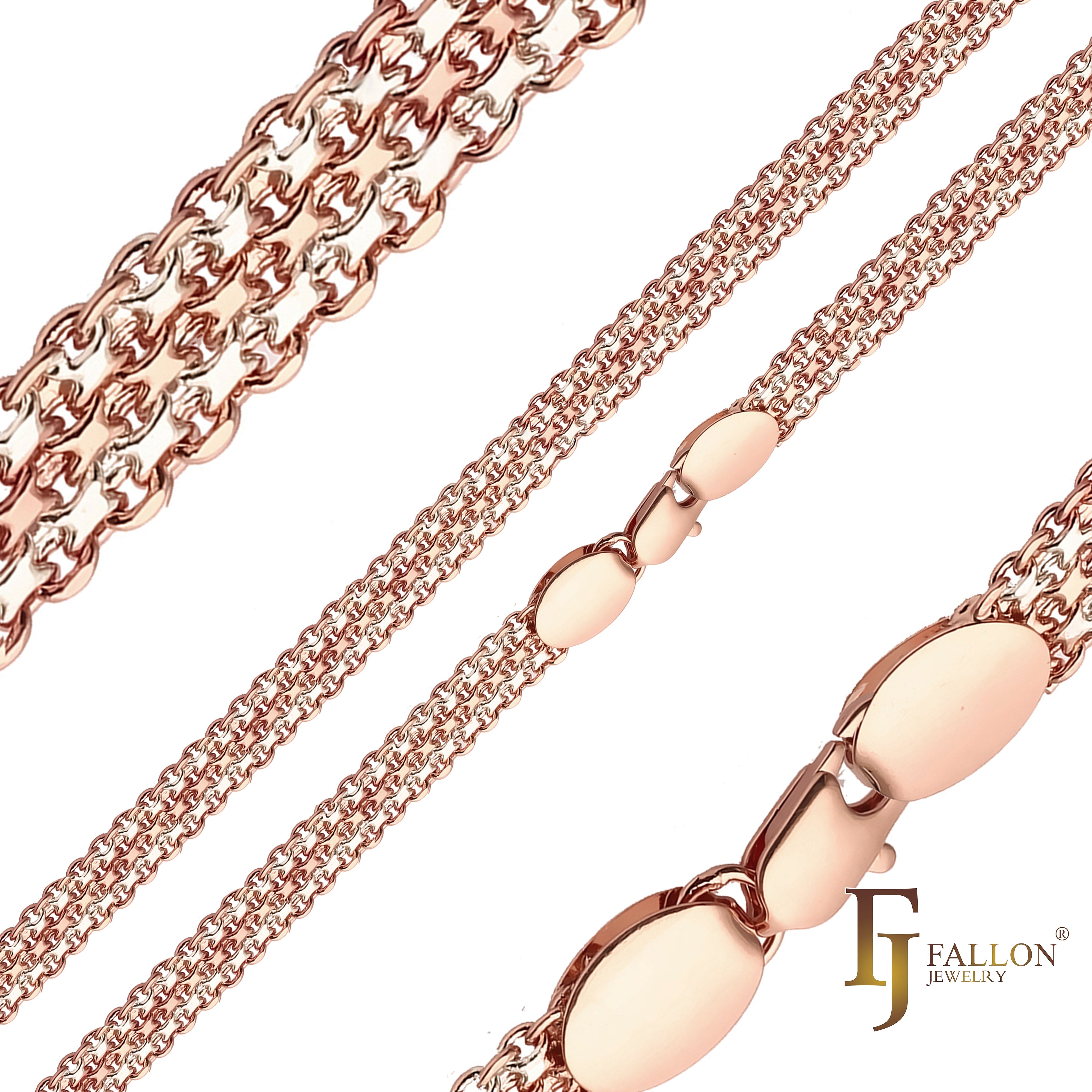 Bismarck weaving anchor quadruple four link chains plated 14K Gold, Rose Gold, two tone