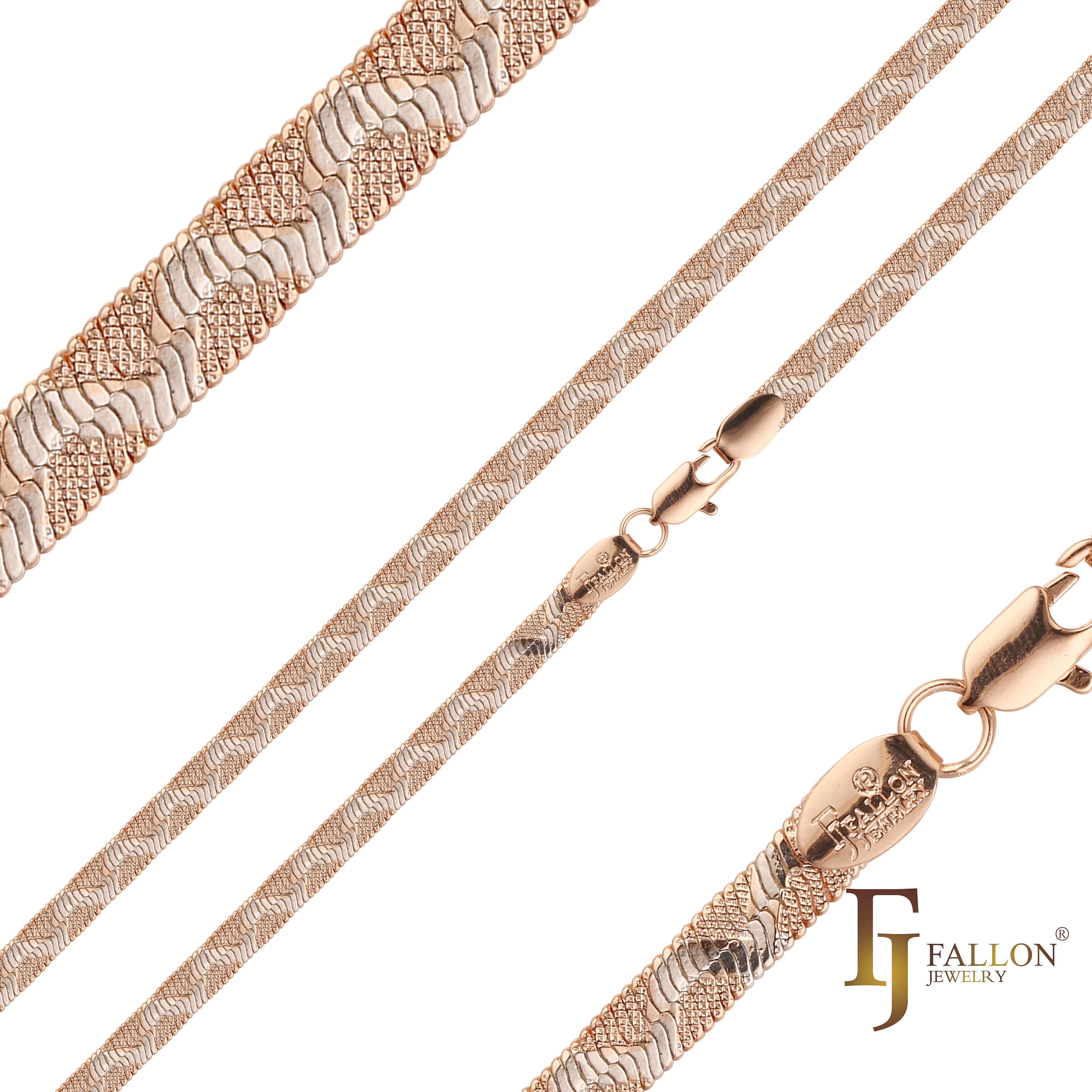 {Personalizar} Cadenas planas de serpiente chapadas en oro de 14 quilates, oro rosa, dos tonos