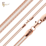 Flat Snake flank cross hammered chains plated in 14K Gold, Rose Gold, two tone