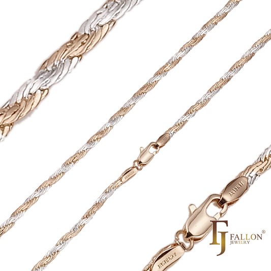 Cadenas de cuerda enchapadas en Oro 14K, oro rosa, dos tonos