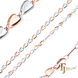 Cadenas de acero con eslabones elegantes de corazón y hojas chapadas en oro blanco, oro de 14 quilates, oro rosa, dos tonos