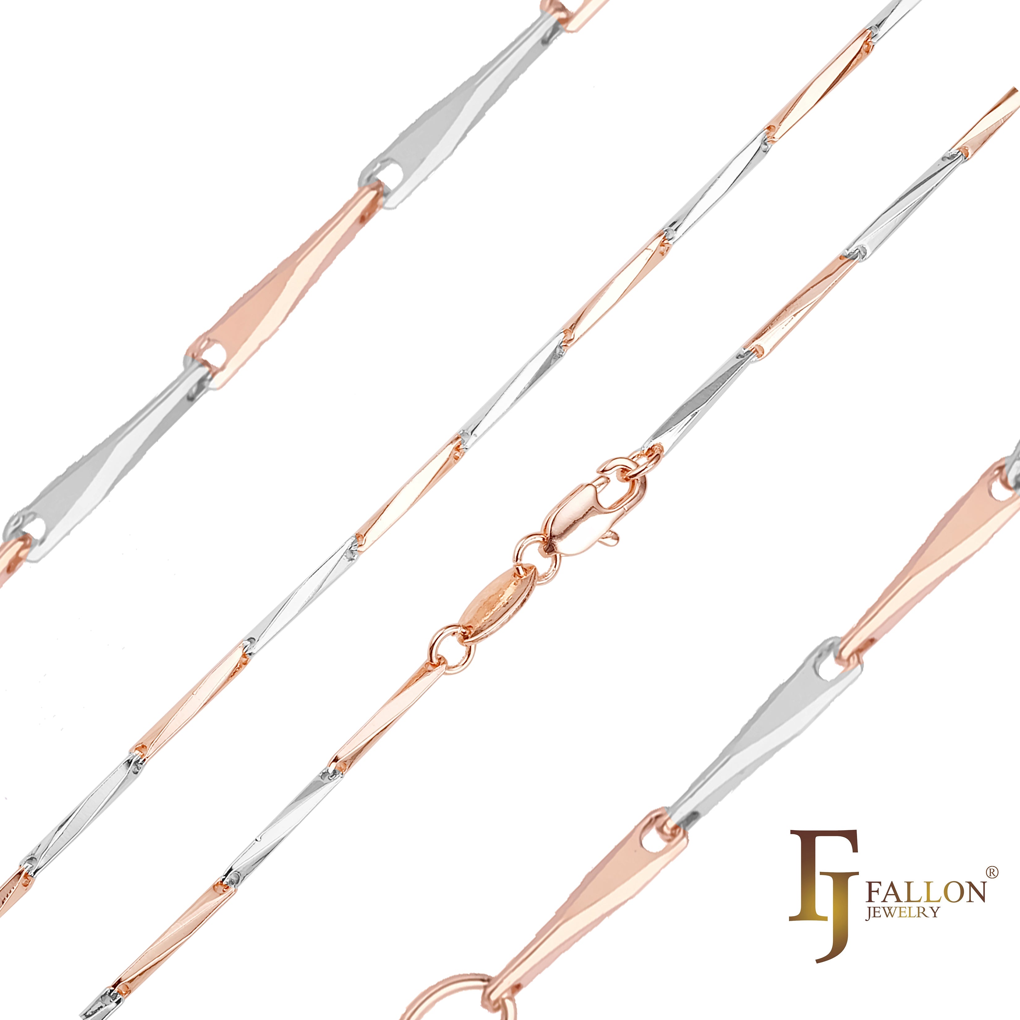 Elegantes cadenas de eslabones elegantes de maíz de cebada clásicas de dos tonos en oro rosa