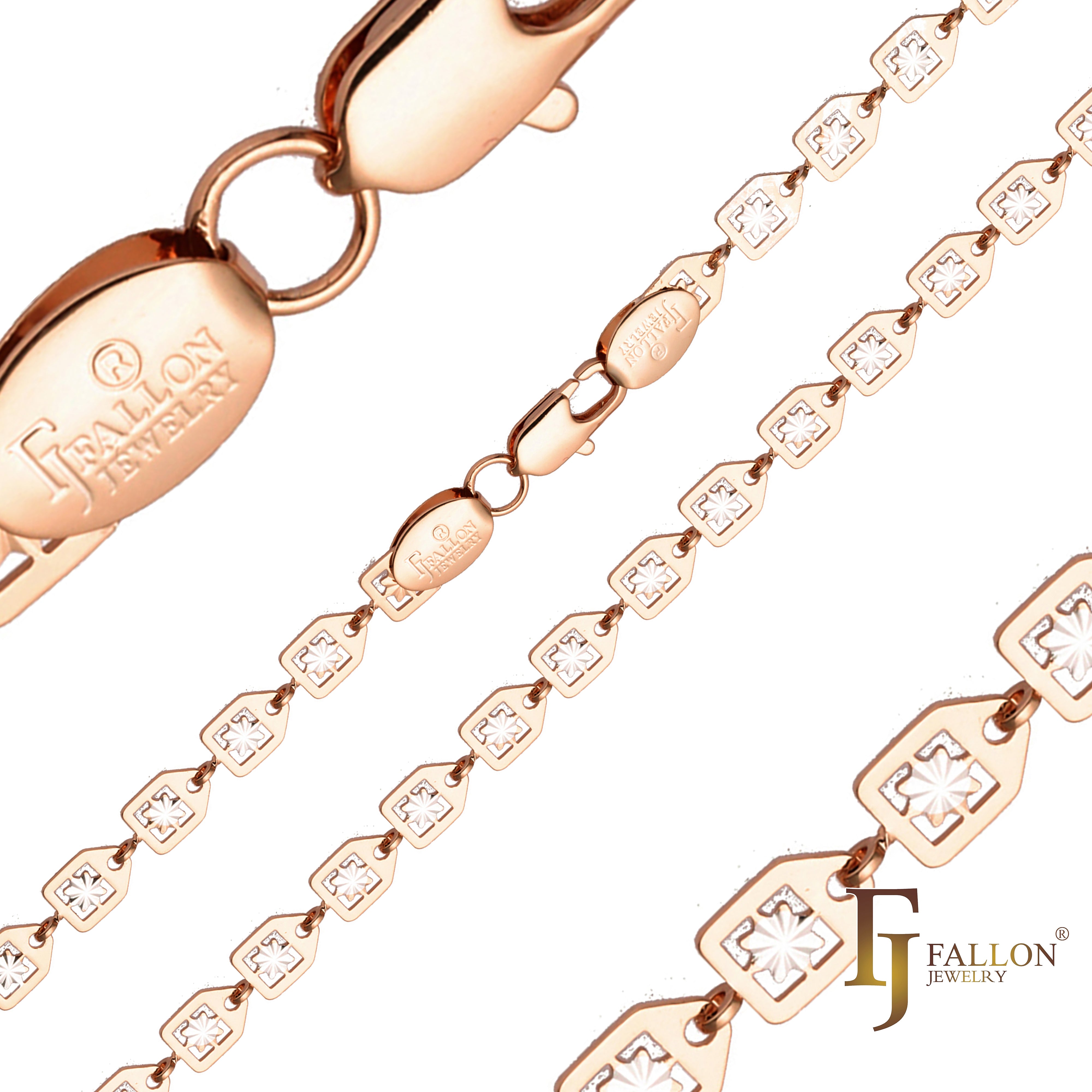 {Customize} Snowflake star sign fancy link chains plated in 14K Gold, Rose Gold two tone