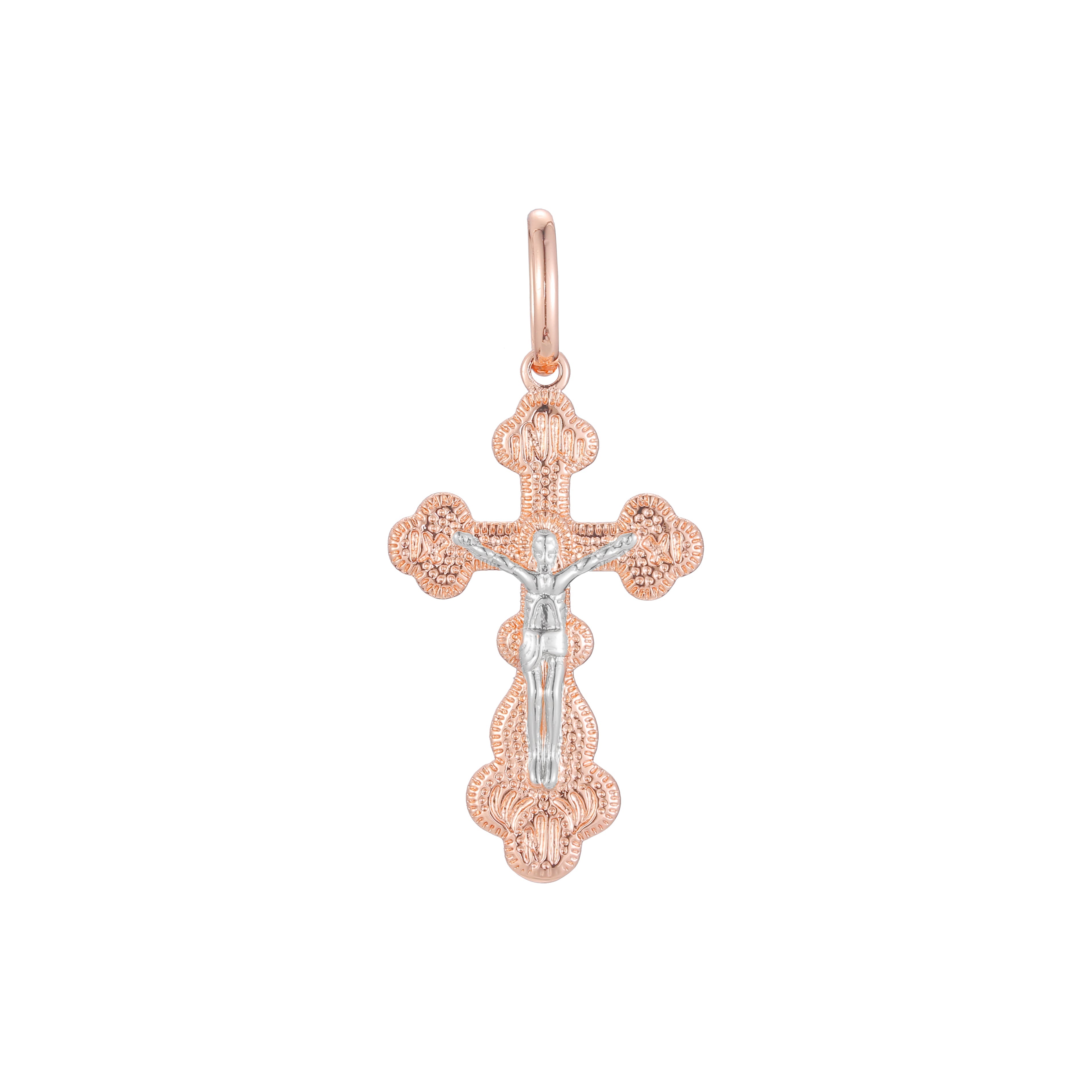 Eastern Orthodox Russian budded pendant in 14K Gold, Rose Gold two tone & White Gold plating colors